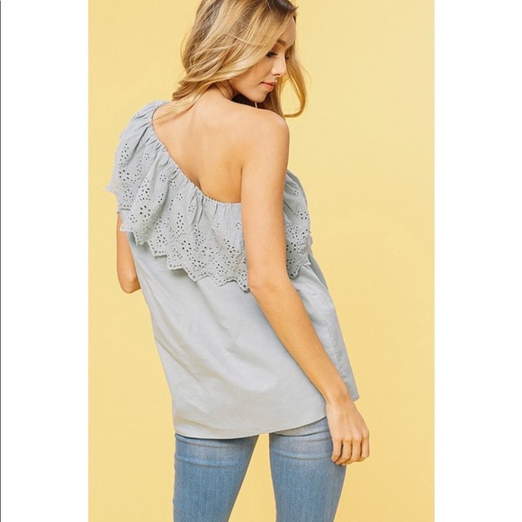Sage One Shoulder Eyelet Top - Picture 4 of 7
